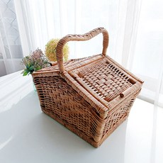 MAISONINDAHRATTANSHOP 經典藤編藤編野餐籃 N033S, 1個, 米色