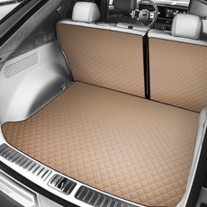GMZ MOTORS 5人座 菱格紋皮革 車宿後車廂墊 + 第二排椅背罩 全套組, Genesis GV60 EV (2021年~), 馬鞍棕