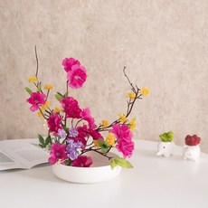 flowertree 景天杜鵑仿真花室內裝飾擺飾水盤組, 混合色