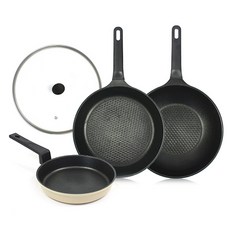 Kitchen-Art IH電磁爐適用現代優質鍋具組, 米色, 炒鍋 28cm+平底鍋 28cm+玻璃鍋蓋 28cm+煎蛋鍋 16cm, 1組