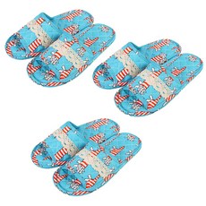 KS Mall 雙層軟墊棉質室內拖鞋 貓咪 MF311, 天空藍, 3個