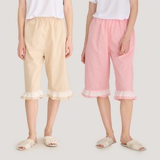 테라우드 여성용 리썸 체크 레이스 7부 파자마 바지 2종 세트