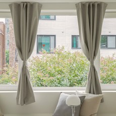 BAZAAR 亞麻4層遮光窗簾+窗簾繩組, 淺米色