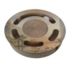 부투펫 프린팅 장난감 고양이 원형 스크래쳐, 브라운, 1개