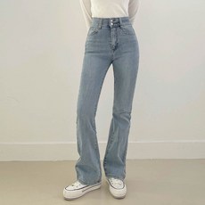 Planday 女性高腰雙釦修身靴型牛仔褲