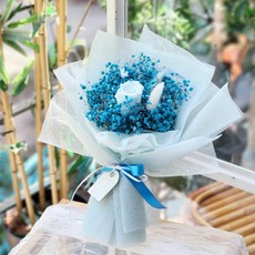 ASPASIA 經典滿天星玫瑰永生鮮花花束, 藍色