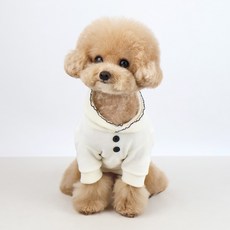 Grooming Dog 寵物雙鈕扣天鵝絨連帽T恤, 1個, 象牙白