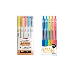 ZEBRA 斑馬牌 溫和眼線 5 色套組 N5 + Sarasa 夾 5 色套組 0.5mm, 混色, 1套