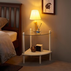 Paroma 艾瑞絲原木塗裝強化玻璃轉角床頭櫃, 乳白色, 1組