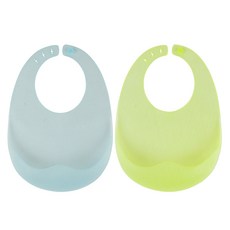 Yecomam 果凍矽膠立體圍兜 2入, 法式藍+蘋果綠, 1組