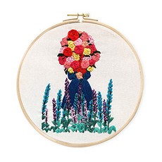 코쿼드 DIY 초보자용 십자수 프랑스자수 패키지 세트 20cm, 1세트, 꽃밭속여인