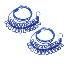 메리벨펀퍼니 휴대 캠핑용 빨래줄 집게 일체형, 블루, 2개