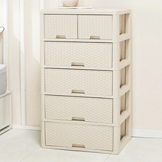 藤編微笑五層抽屜櫃, 米白色, 6格