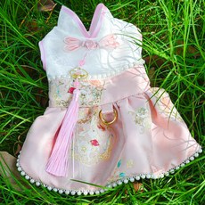 寵物波浪日子Yeri刺繡圖案生活韓服連身裙, 1個, 粉色