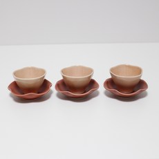 달소금 국산 투톤 꽃잎 찻잔 3종 세트, 피치 + 인디언레드, 1세트