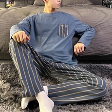 2'nd Pink 男士用 Mutnam Villain 條紋睡衣上下套裝