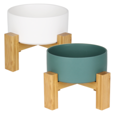 meongzi 2層陶瓷餵食碗組 2入 S號, 翠綠、白, 1套