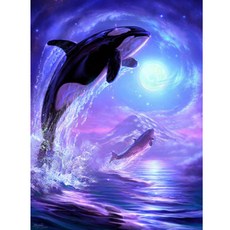 allode 行星與海豚月亮 DIY鑽石畫套組 30 x 40 cm, NO09, 1套