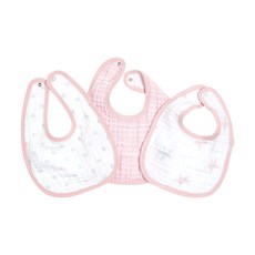 aden+anais 鈕扣式基本款平紋細布圍兜 3入, 白色+星星+粉色, 1組