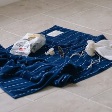 Deareal 丹寧縫線浴沙灘毛巾 550g 30支棉紗, 1個, 深藍