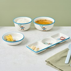 Modern House ON 動物朋友25 熊 兒童陶瓷餐具組, 1套, 飯碗 + 大碗 + 小菜盤 + 3格小菜盤, 混合顏色
