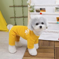 Coupets 狗狗刷毛腳印四腳衣, 黃色, 1個