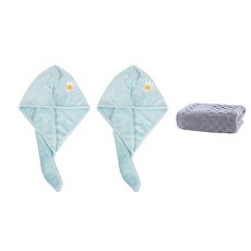 柔軟擦髮巾 SG31 2入 + 洗臉毛巾套組, 藍色, 1套