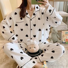 LUNA GLAM 孕婦心形圖案長袖睡衣上下套裝 oos616