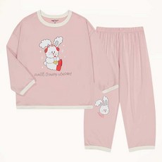 mollimelli friends 童款甜心兔圖案柔軟蜜桃絨長袖家居服+家居長褲組