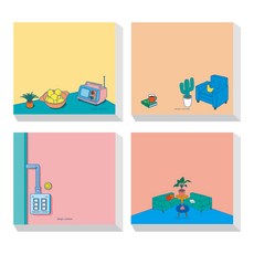 COMMAB 便條王插畫便條紙4款組合, 檸檬桌, 開關, 藍色沙發, 綠色沙發, 1套