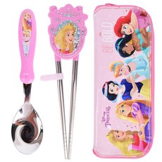 LILFANT 迪士尼公主印花不鏽鋼餐具組, 湯匙+學習筷+餐具袋, 混色