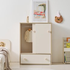 마마룸 코코리 슬라이딩 서랍 행거 옷장 800 고객직접설치, 내추럴콤비