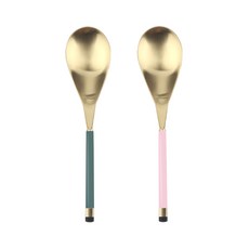 Bogen 韓國製 Mont Blanc Calla 雙色金 烏龍麵湯匙 2件組, 橄欖綠, 粉紅色, 1套
