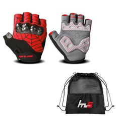 Nayastyle 自行車半指手套 2件組 + 專用收納袋組合 CYYP-50-1PU, 紅色(手套)