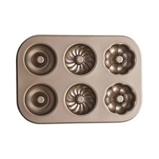 3種造型6孔甜甜圈烤盤 金色, 1個