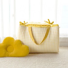 BAZAAR 孩童格紋午睡被+枕頭+記憶棉薄睡墊, 黃色