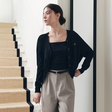 ZERO STREET 女款愛心墜飾針織開襟衫, 黑色