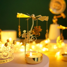 特雷歐巴 美麗現代童年旋轉燭台 7.5 x 12.5 cm + 小蠟燭 I 套組, 混合色