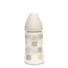 suavinex Puppy Friends系列寬口徑乳膠奶瓶, 銀色皇冠, 第1階段(0~4個月), 270ml, 1個