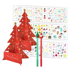 2Youngdesign 聖誕樹立體卡片 2p + 聖誕中性筆 隨機出貨 2p + 印刷貼紙 28種套組, 紅色, 1套
