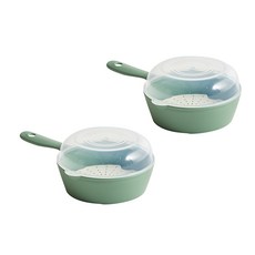 EASY&FREE 附把手蒸籠 多功能小菜盤, 森林綠, 2個