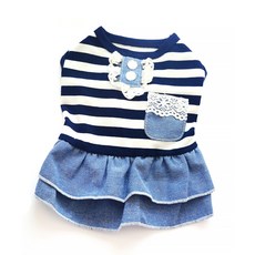 I Love Pet 寵物海洋風條紋牛仔裙, 藍色