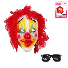 PARTYSHOW 小丑全臉面具 + 馬賽克像素眼鏡套裝, 1套, 混合顏色