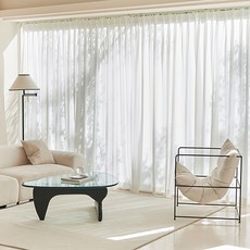 不透光牛奶雪紡窗簾 2入, 白色