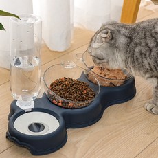 DING DONG PET 寵物透明小熊3合1半自動餵水餵食碗, 1個, 海軍藍