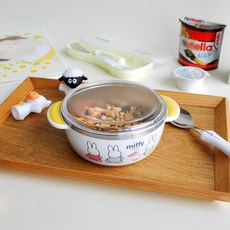 Miffy 防滑不鏽鋼附蓋大碗, 白色, 1個