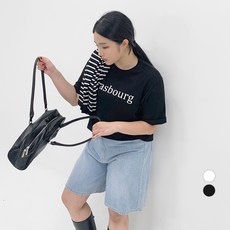 102102 여성용 빅사이즈 미니멀 레터링 반팔 티셔츠