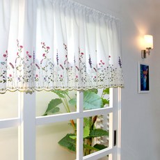 daheim 野花 野生花 法式刺繡 廚房短門簾, 白色