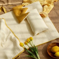 BAZAAR 純棉水洗絎縫薄被+定型枕+枕頭, 芥末黃