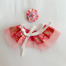 daldang 中秋節 農曆新年 寵物韓服 披肩 + 髮夾套組, 春香粉